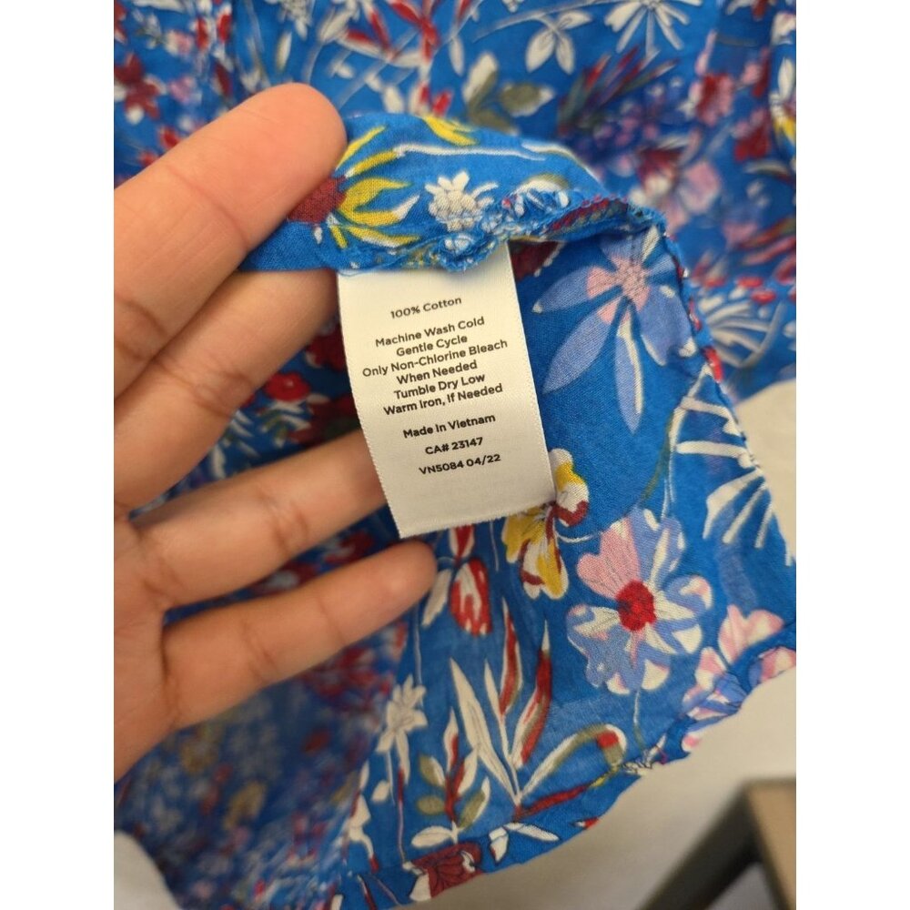 Talbots Blue Tank Top Floral Sleeveless Shirt Lightweight 100% Cotton XL - Picture 3 of 5